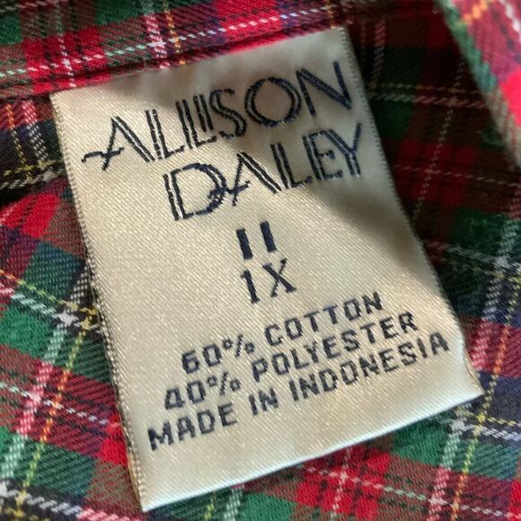 Allison Daley Blouse Button Up Shirt Women Size 1X Long Sleeves Plaid Multicolor - Picture 5 of 5